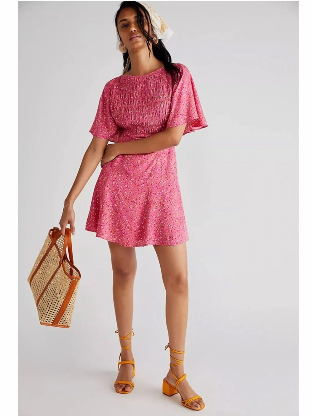 Free People Florence Lace Up Back Floral Mini Dress